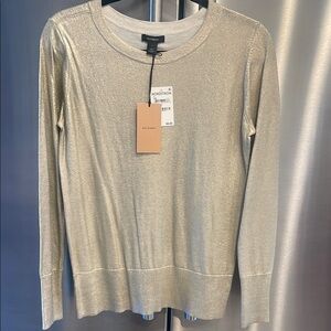 Halogen Metallic Gold Ribbed Fitted Long Sleeve Sweatshirt